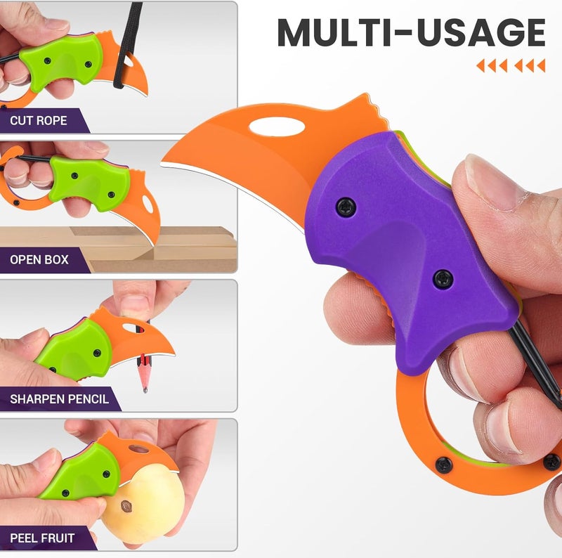 FUNBRO Small Pocket Knife for Men, Cool Folding Knife Box Cutter with 1.34 inch Sharp Blade, EDC Knives Tool for Everyday Carry, Great Gift for Men (Purple & Green) - Image 2